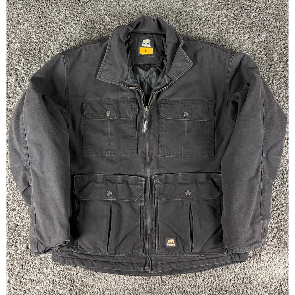 Berne Workwear Mens CCW Concealed Carry Chore Barn Jacket Black Canvas Large